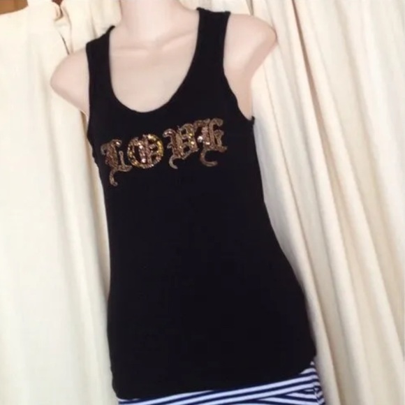 VINTAGE Y2K CHICK BY NICKY HILTON BEADED LOVE BLACK TANK TOP-SMALL - Picture 1 of 3